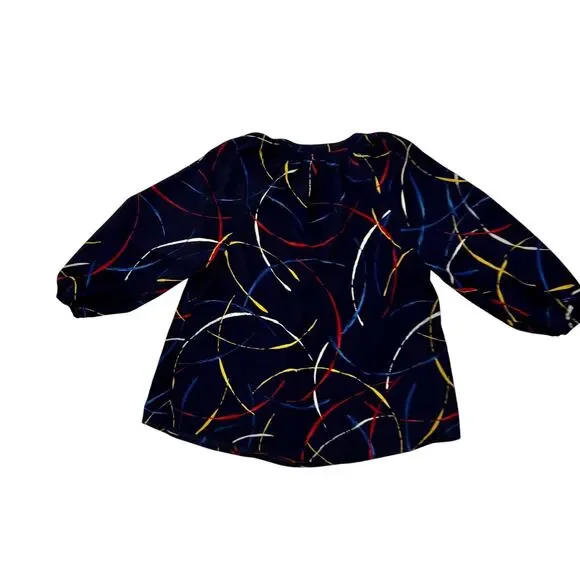 Joie Georgette Blouse Navy Blue Women’s Small Abstract Art Wear Artsy Statement - Picture 3 of 15